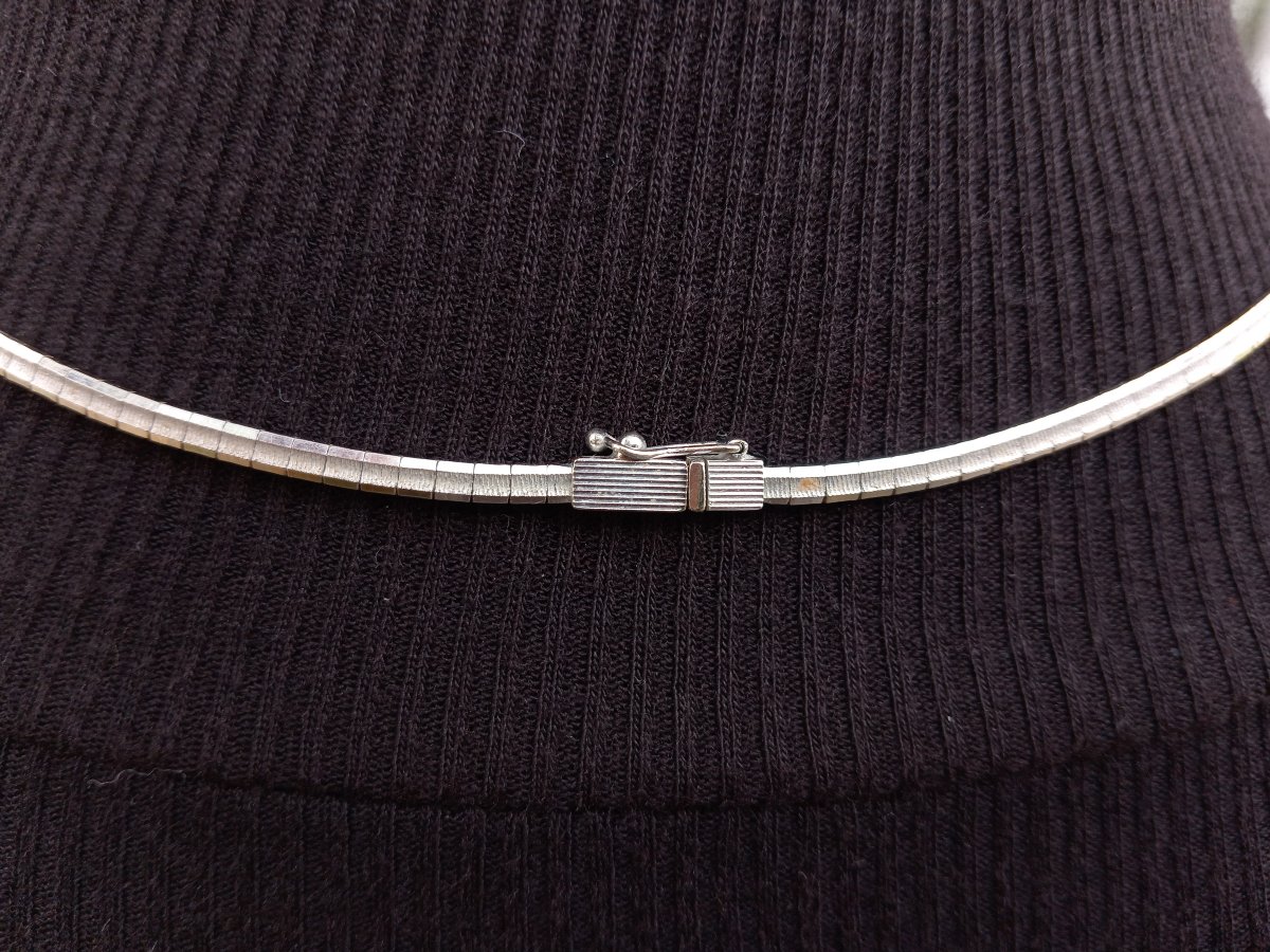 Choker Necklace, 18kt White Gold Omega Chain-photo-4