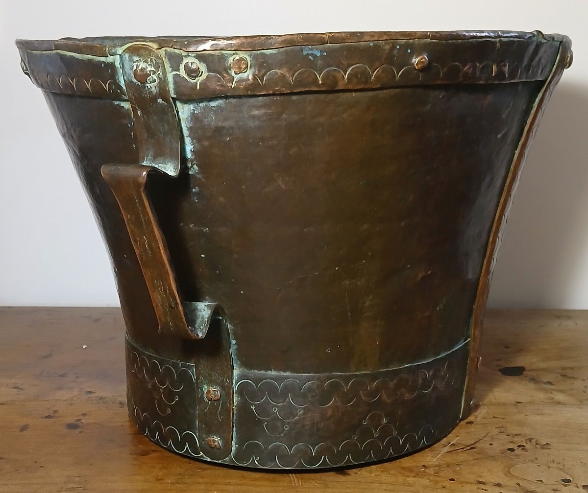 Mesure à grain en cuivre appelée aussi ferrat, du XVIII éme siècle. -photo-2