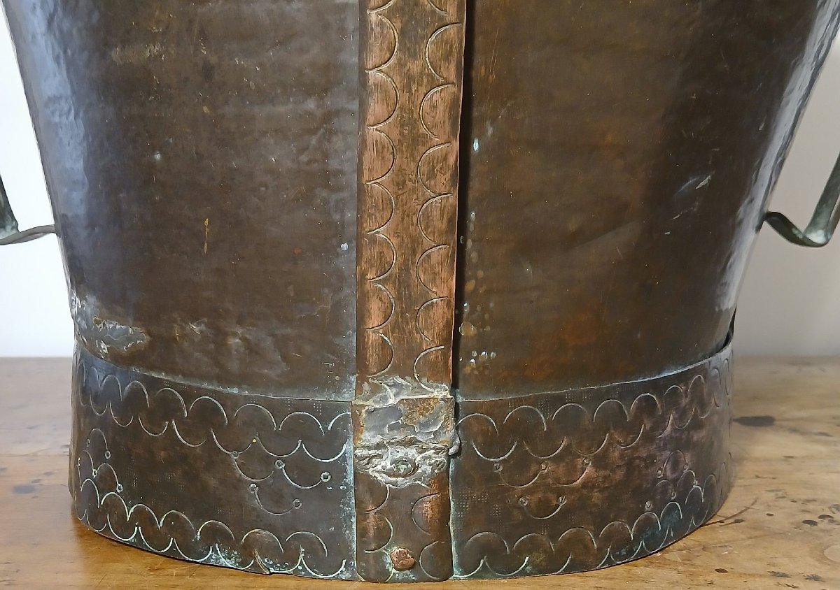 Mesure à grain en cuivre appelée aussi ferrat, du XVIII éme siècle. -photo-4