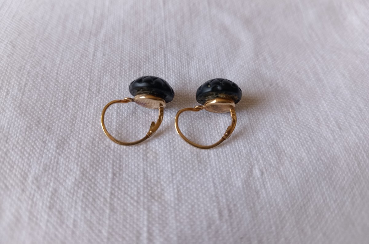 Pair Of Jet And 18kt Yellow Gold Earrings With An Eagle-head Hallmark, 19th Century -photo-2