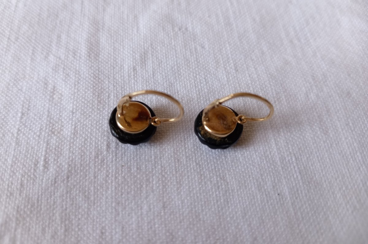 Pair Of Jet And 18kt Yellow Gold Earrings With An Eagle-head Hallmark, 19th Century -photo-7