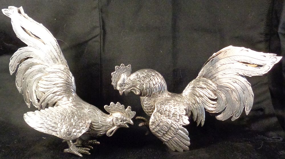 Fighting Cocks In Sterling Silver. Punches From Mexico-photo-3