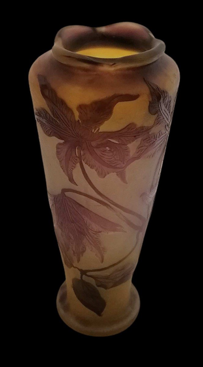 Vase en pâte de verre à l'image de clématites, du Maître verrier Emile Gallé (1846-1904)-photo-5