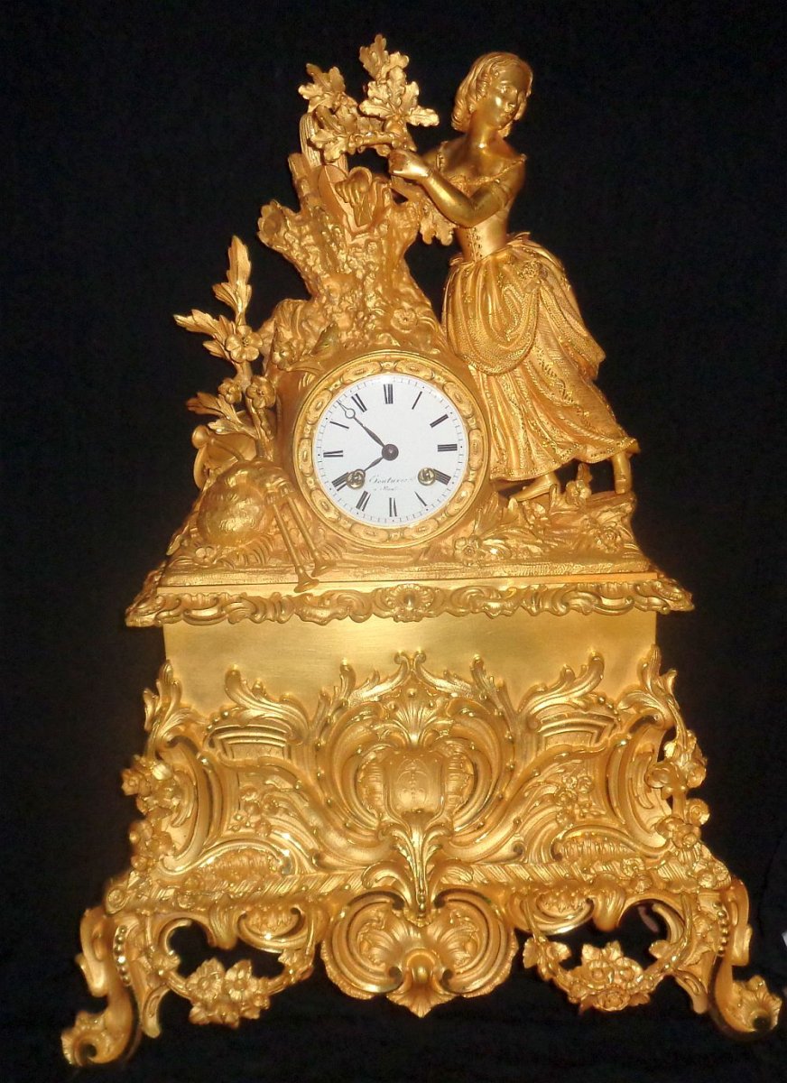 Large Charles X Gilt Bronze Clock: -photo-3