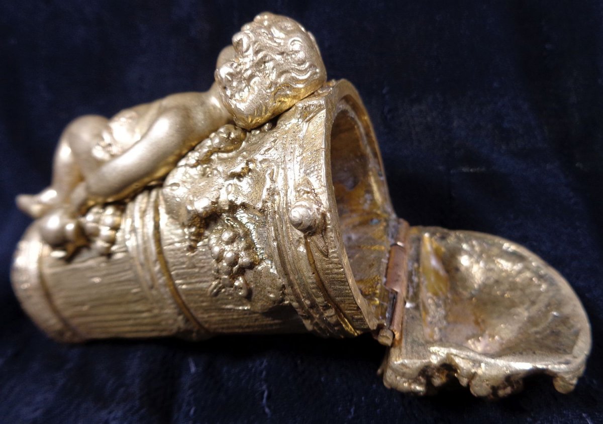 Pyrogenic Matchstick Candle Box In Gilt Bronze In The Image Of Bacchus Sleeping On His Hood.-photo-4