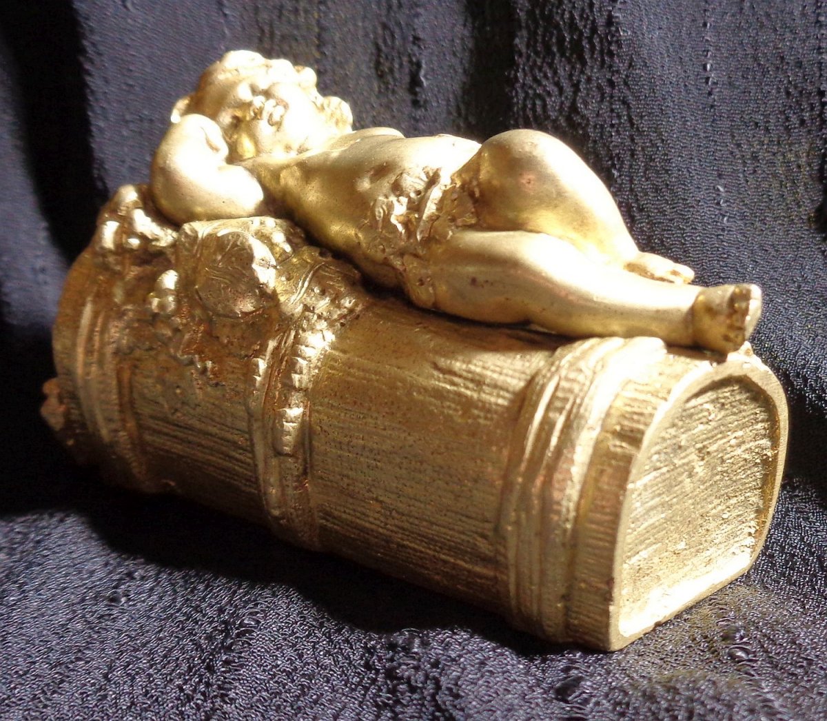 Pyrogenic Matchstick Candle Box In Gilt Bronze In The Image Of Bacchus Sleeping On His Hood.-photo-4