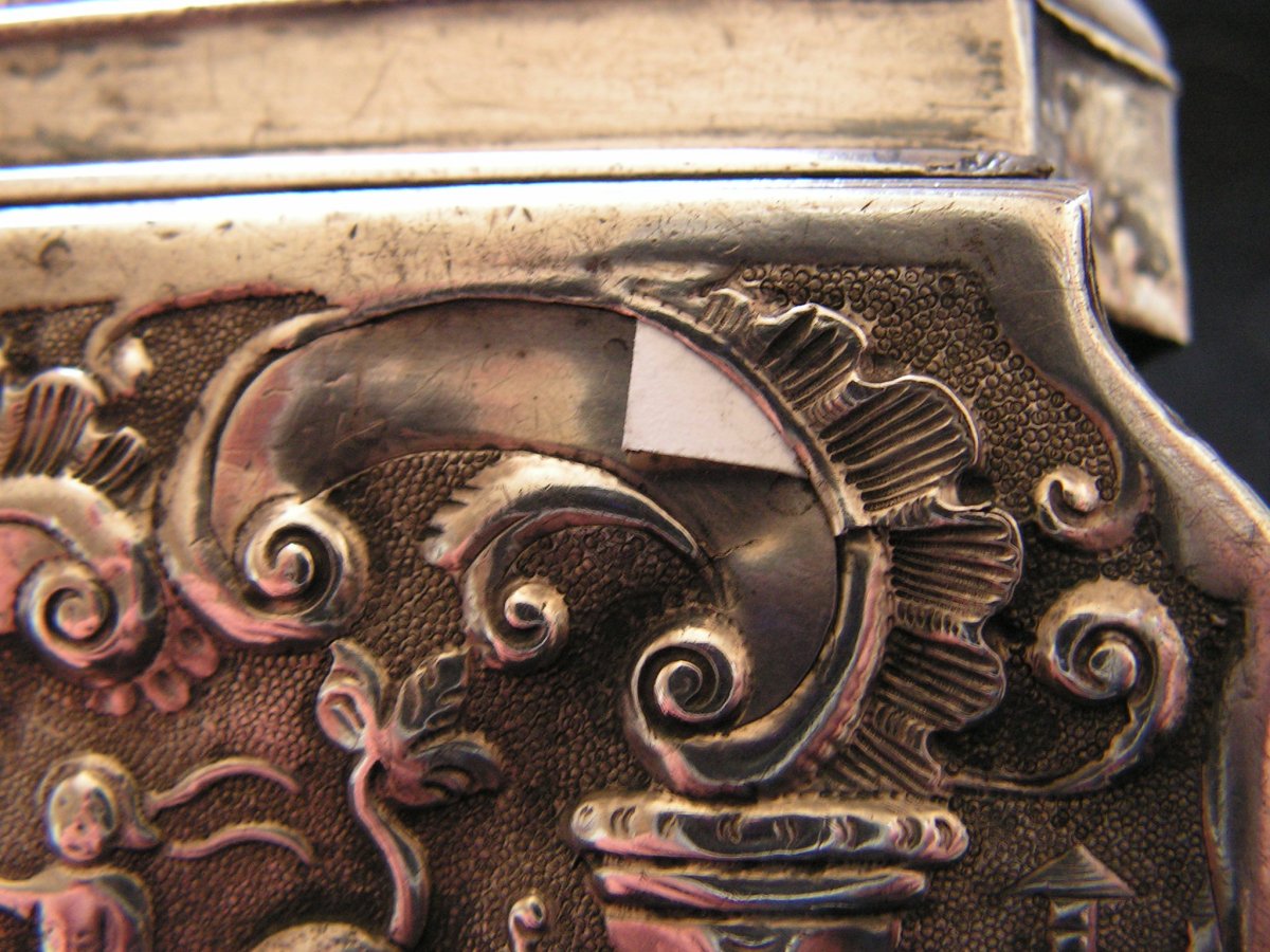 German Snuffbox Mermaid Sterling Silver, Schwäbisch Gmünd, Mid 18th Century-photo-7