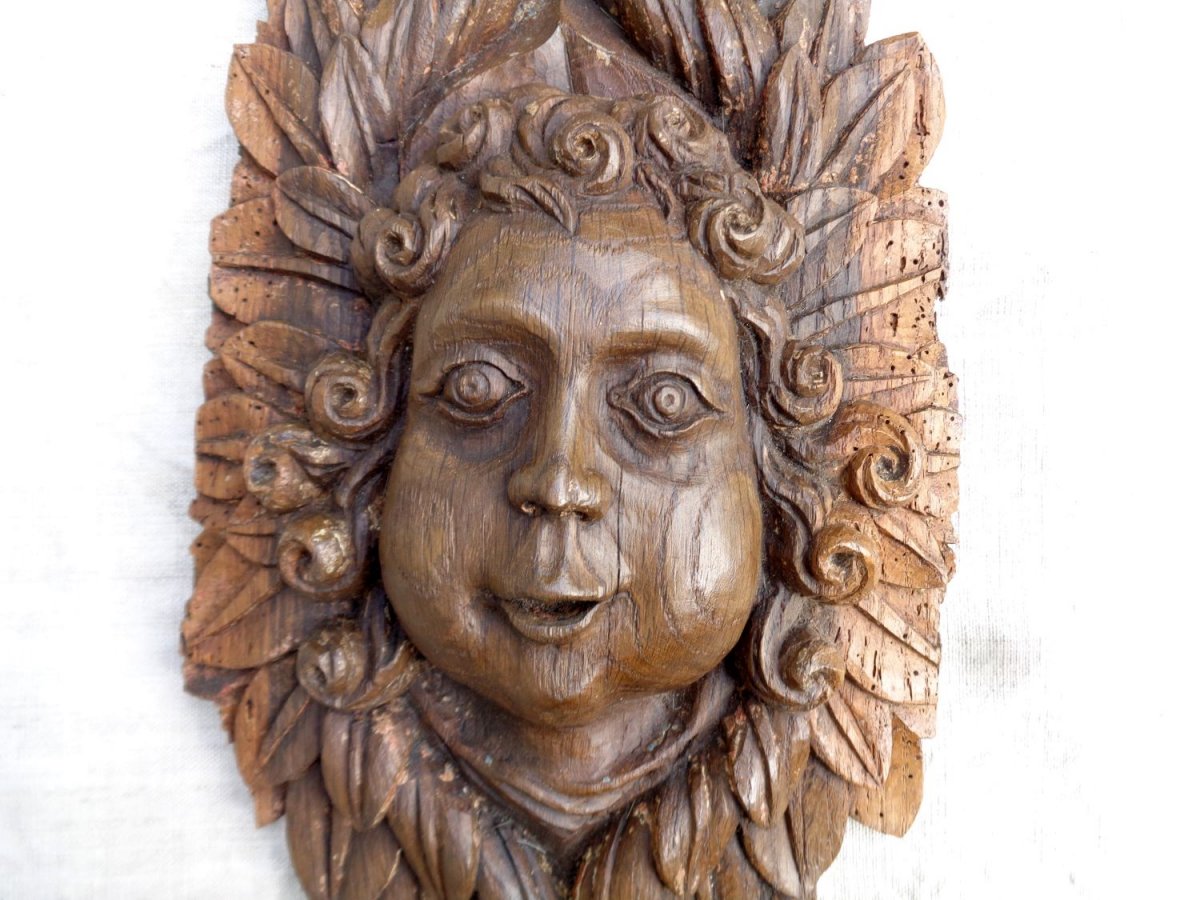(b) Angel Head In Oak Paneling. Burgundy XVII Th.-photo-2