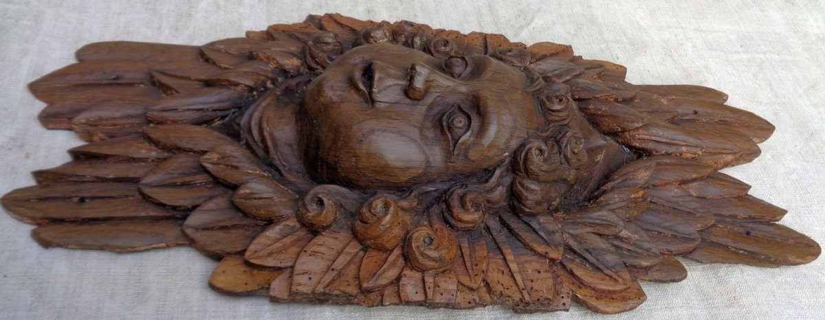 (b) Angel Head In Oak Paneling. Burgundy XVII Th.-photo-4