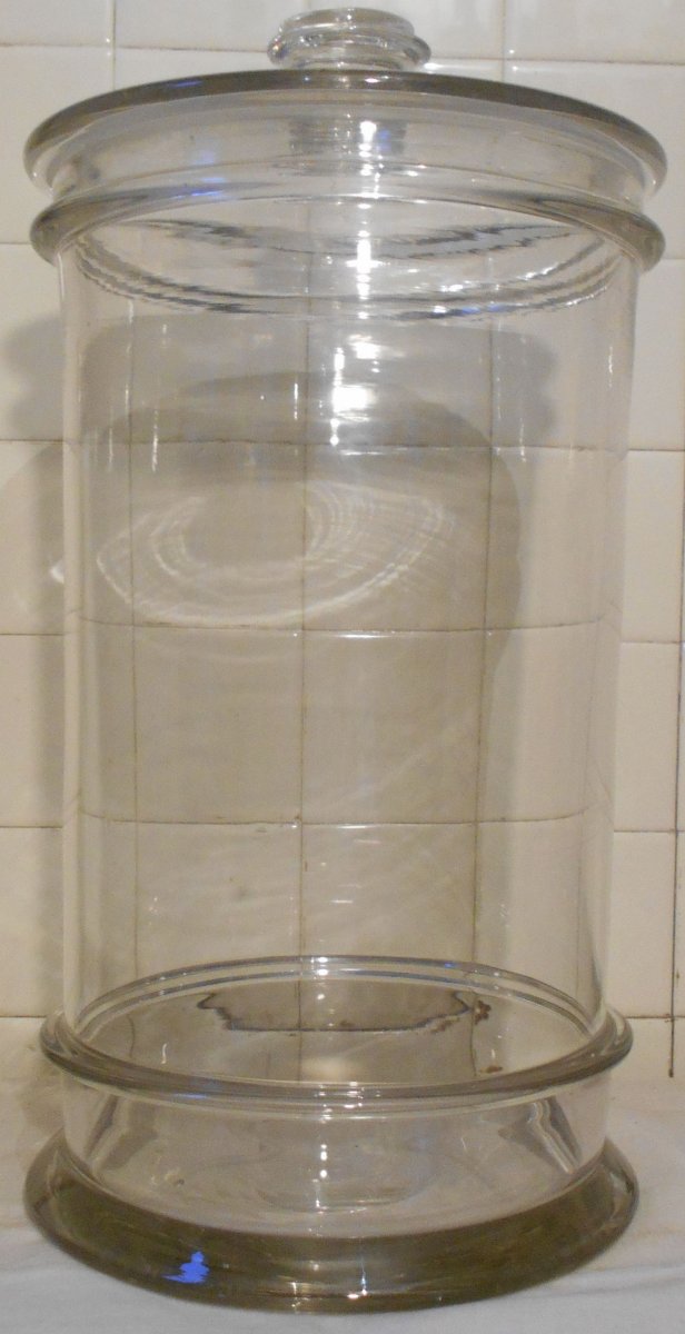 Grand bocal, de vitrine de pharmacie, en verre soufflé 