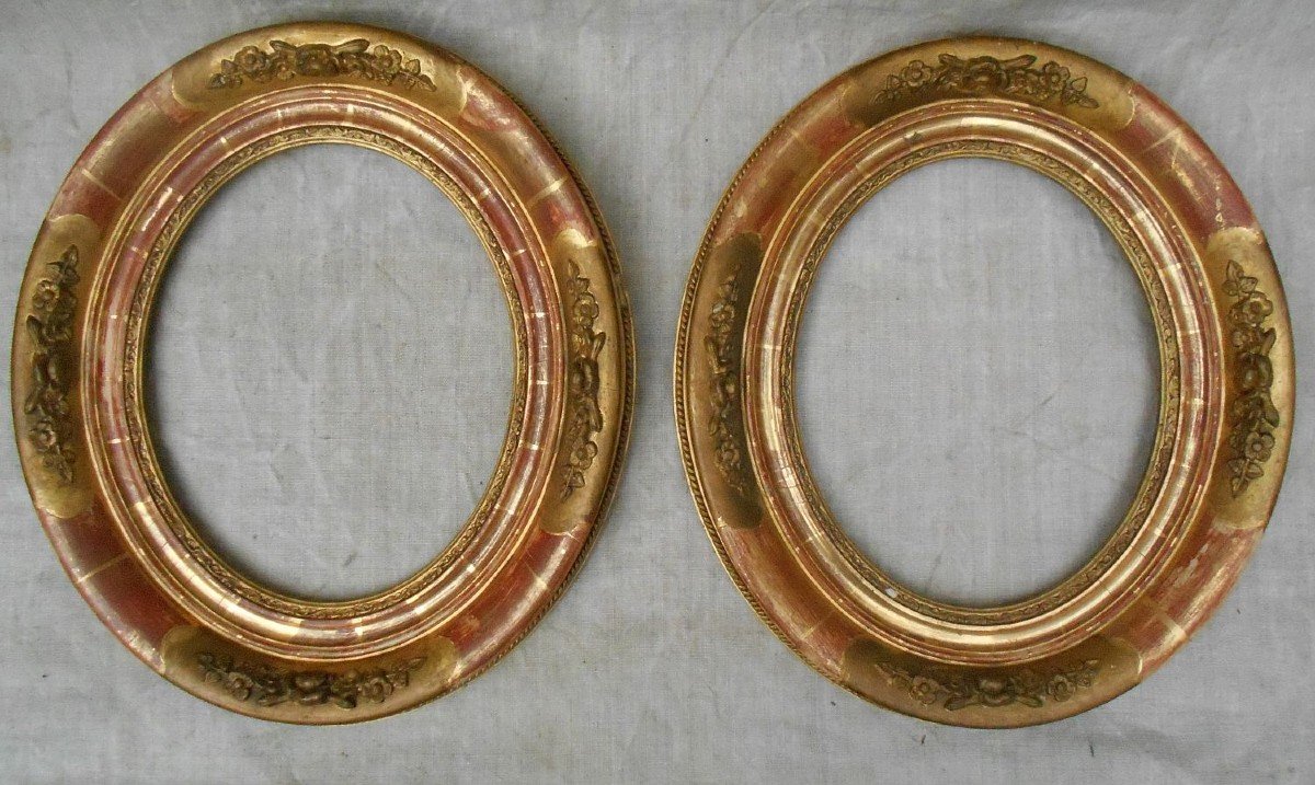 Pair Of Oval Frames, 19th In Golden Wood.-photo-2