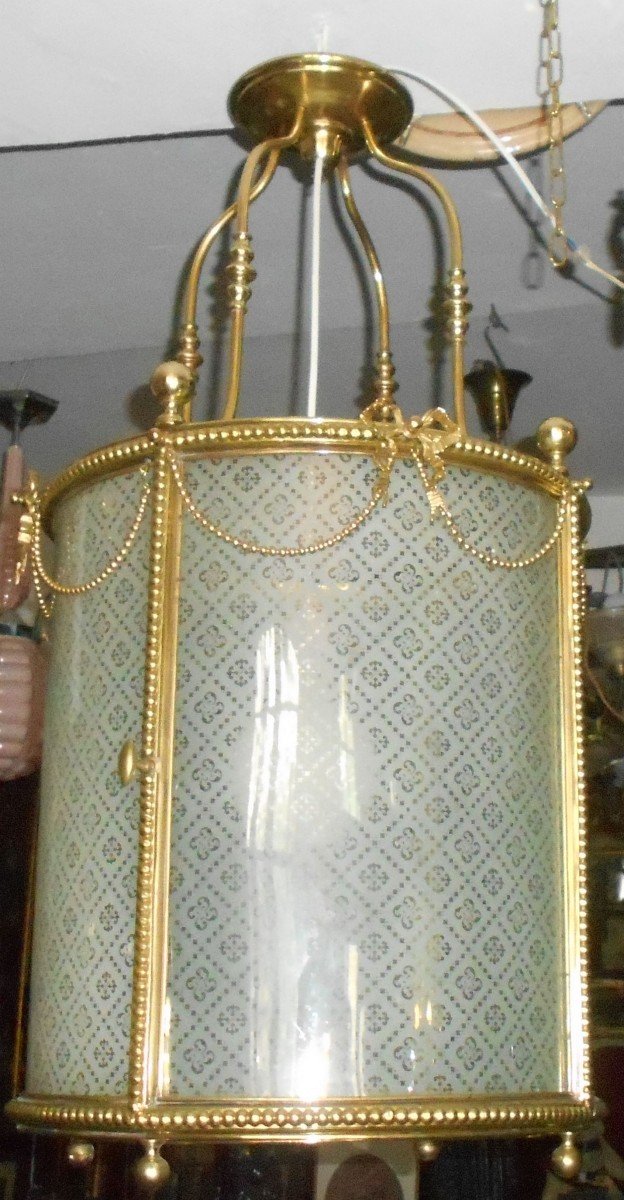 "Très importante lanterne en bronze, dite « lanterne de vestibule » de style Louis XVI".-photo-5