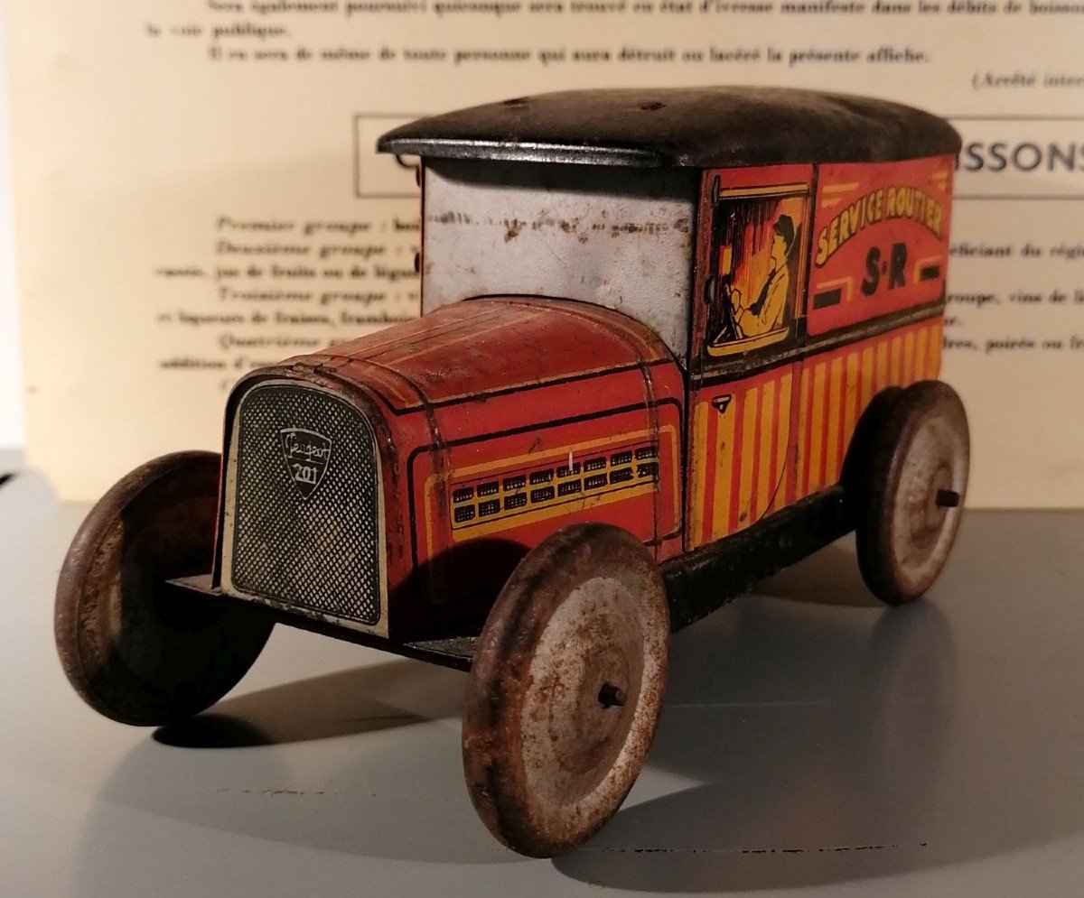 Peugeot 201 Delivery Van Toy In Polychrome Lithographed Sheet Metal By G De Andreis-photo-3