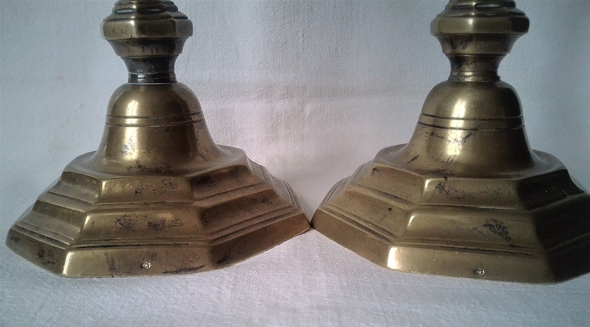 Pair Of Silvered Bronze Candlesticks With Crowned C, 18th Century.-photo-4