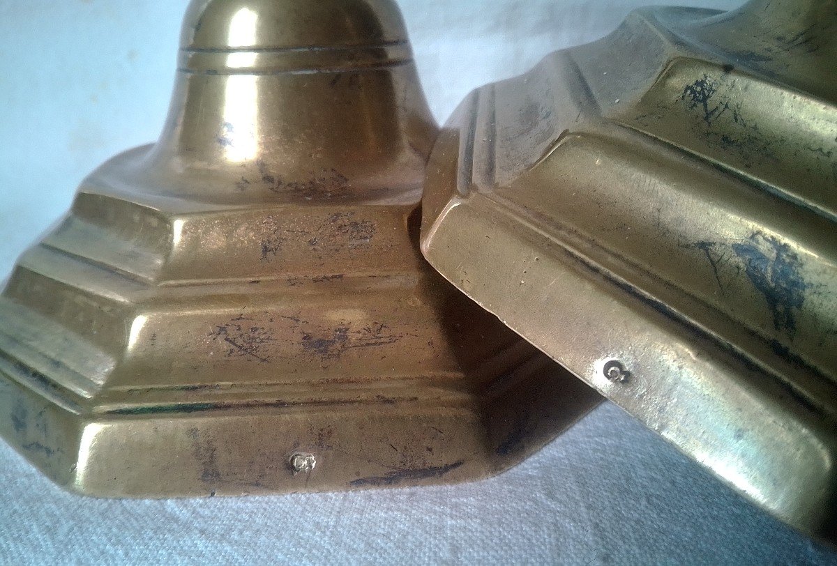 Pair Of Silvered Bronze Candlesticks With Crowned C, 18th Century.-photo-1