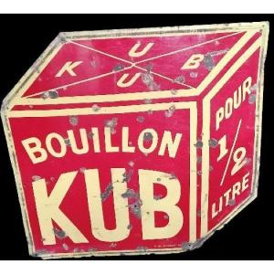 Large Vintage "bouillon Kub" Enameled Sheet Metal And In Its Own Juice.