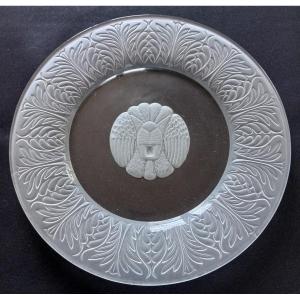 Art Deco Lion Head Frosted Glass Dish.