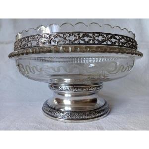 Coupe centre de table argent massif et verre style Louis XVI 