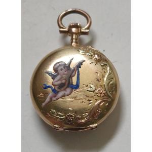 Enamelled Gold Pendant Watch.