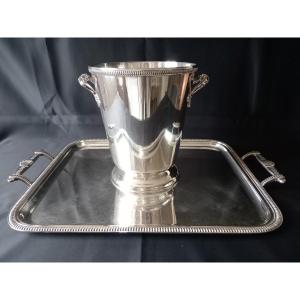 Champagne Bucket With Silver-plated Metal Tray, Soh Silverware