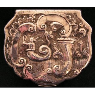 German Snuffbox Mermaid Sterling Silver, Schwäbisch Gmünd, Mid 18th Century