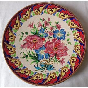 Longwy Enamel Dish Wedding Golden Wedding Anniversary 50 Years Decorated With Peonies And Alliances