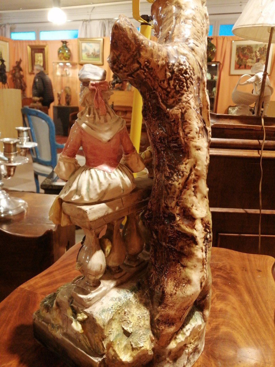 Paire de bouquetieres"Aux Amoureux " en barbotine 1900-photo-1