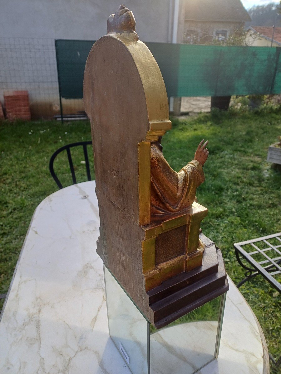 Very Beautiful Blessing Christ In Gilded Wood End Of 19th Century Maison Roses Barcelona-photo-2