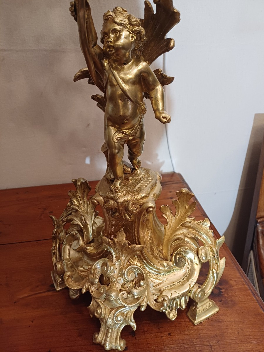 Garniture  de cheminee, ( pendule  et  candélabres) bronze  style rocaille circa 1900-photo-2
