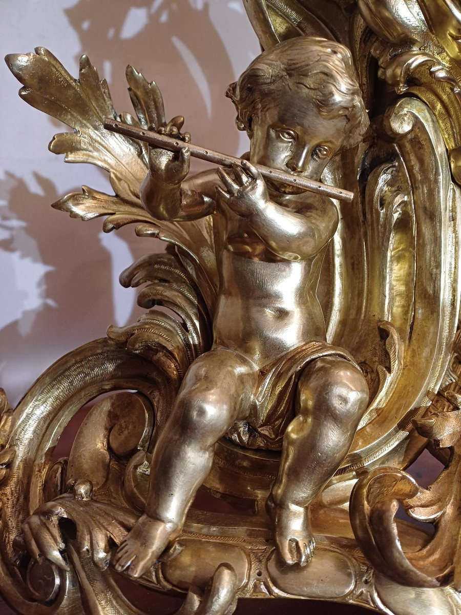 Garniture  de cheminee, ( pendule  et  candélabres) bronze  style rocaille circa 1900-photo-4