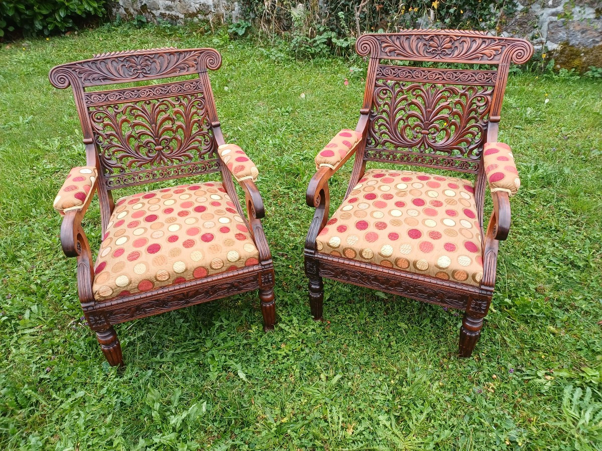 19th Century Rosewood Colonial Armchairs 