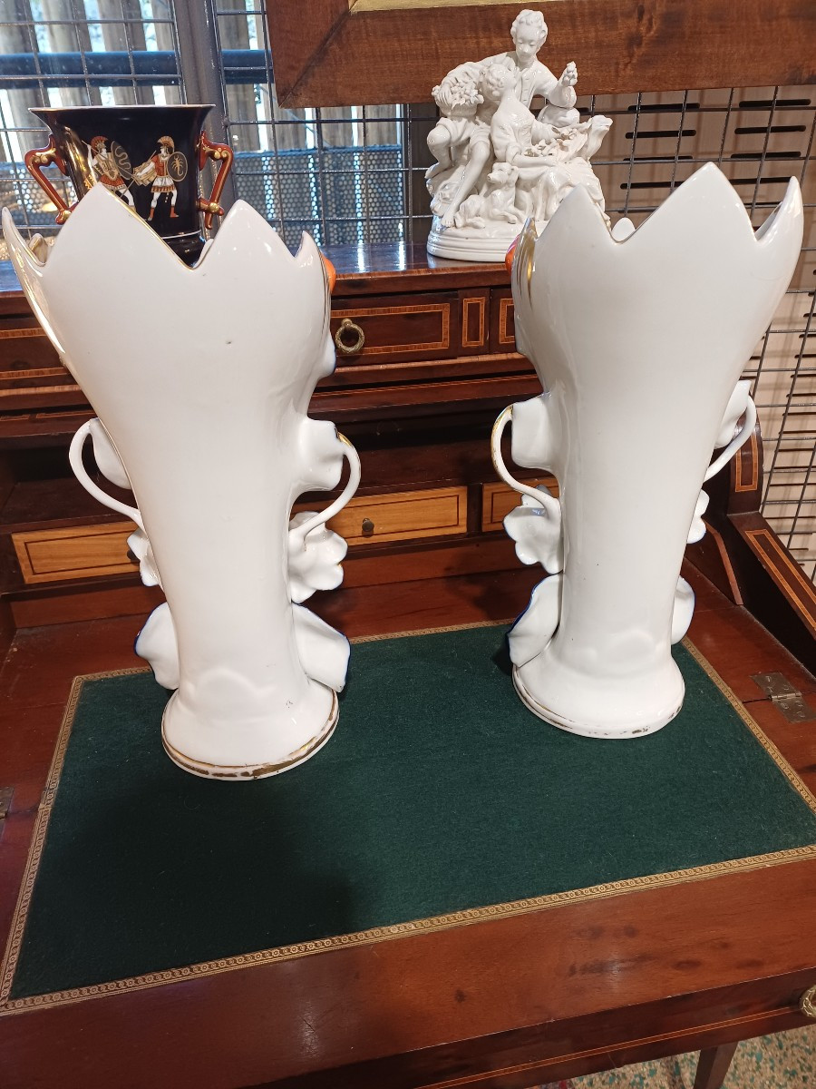 Pair Of Horn-shaped Porcelain Vases From The Southwest (valentine 31), Napoleon III Period -photo-2