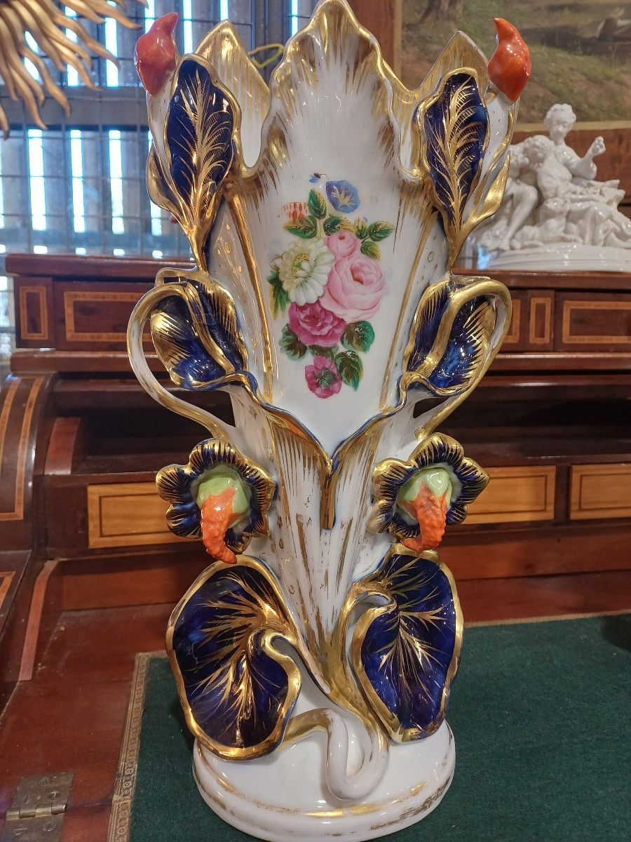 Pair Of Horn-shaped Porcelain Vases From The Southwest (valentine 31), Napoleon III Period -photo-3