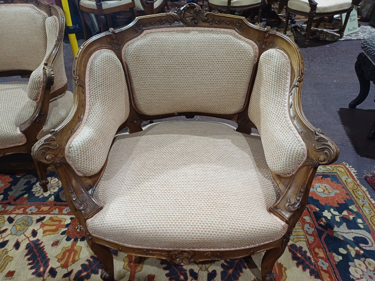 Salon  5 pièces en noyer époque  1900 style Louis 15-photo-2