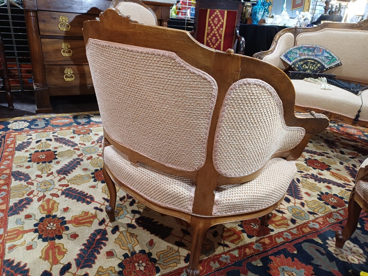 Salon  5 pièces en noyer époque  1900 style Louis 15-photo-2