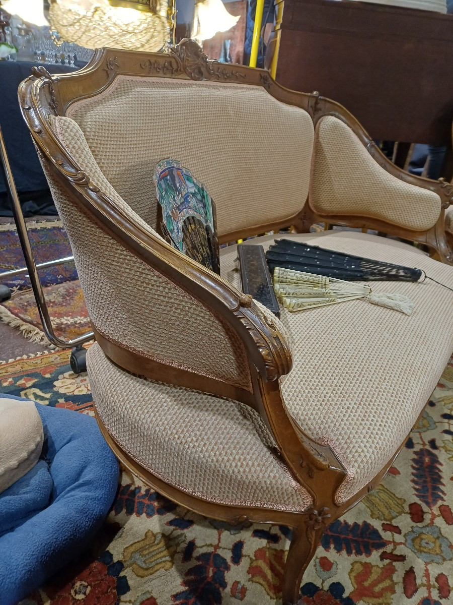 Salon  5 pièces en noyer époque  1900 style Louis 15-photo-4