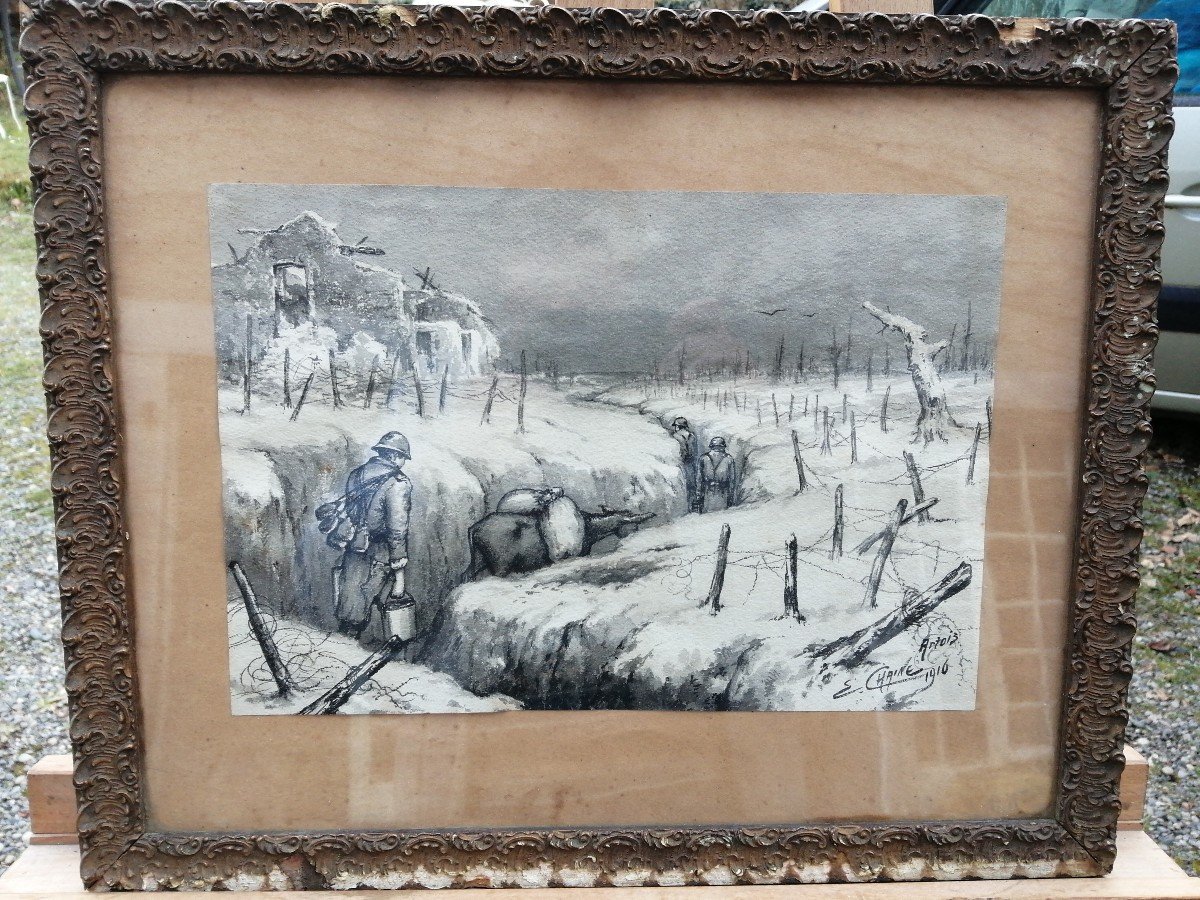 Lavis d 'encre de poilu Artois 1916