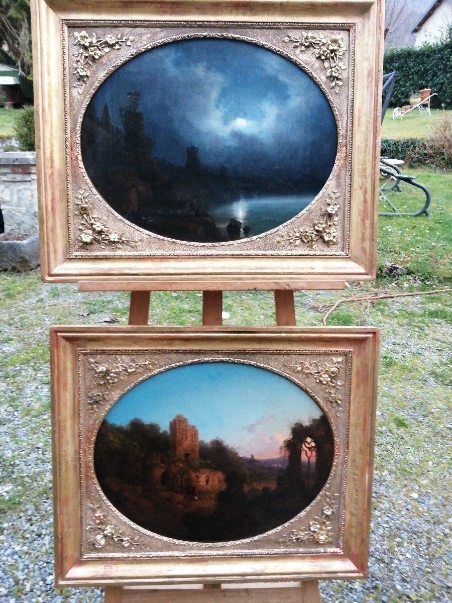 Paire De Paysage Romantiques  (huile Sur Toile) 