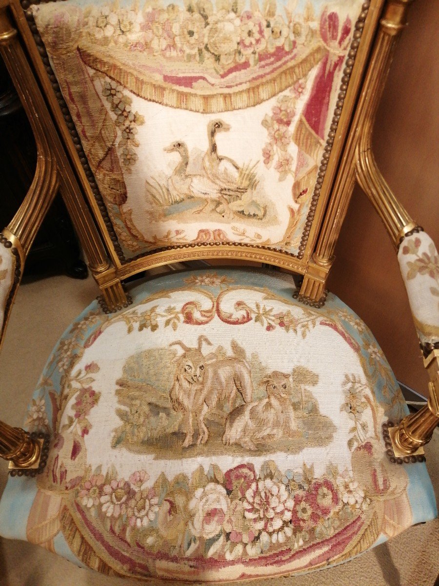 Paire De Cabriolet Bois Doré, Tapisseries De Beauvais-photo-3