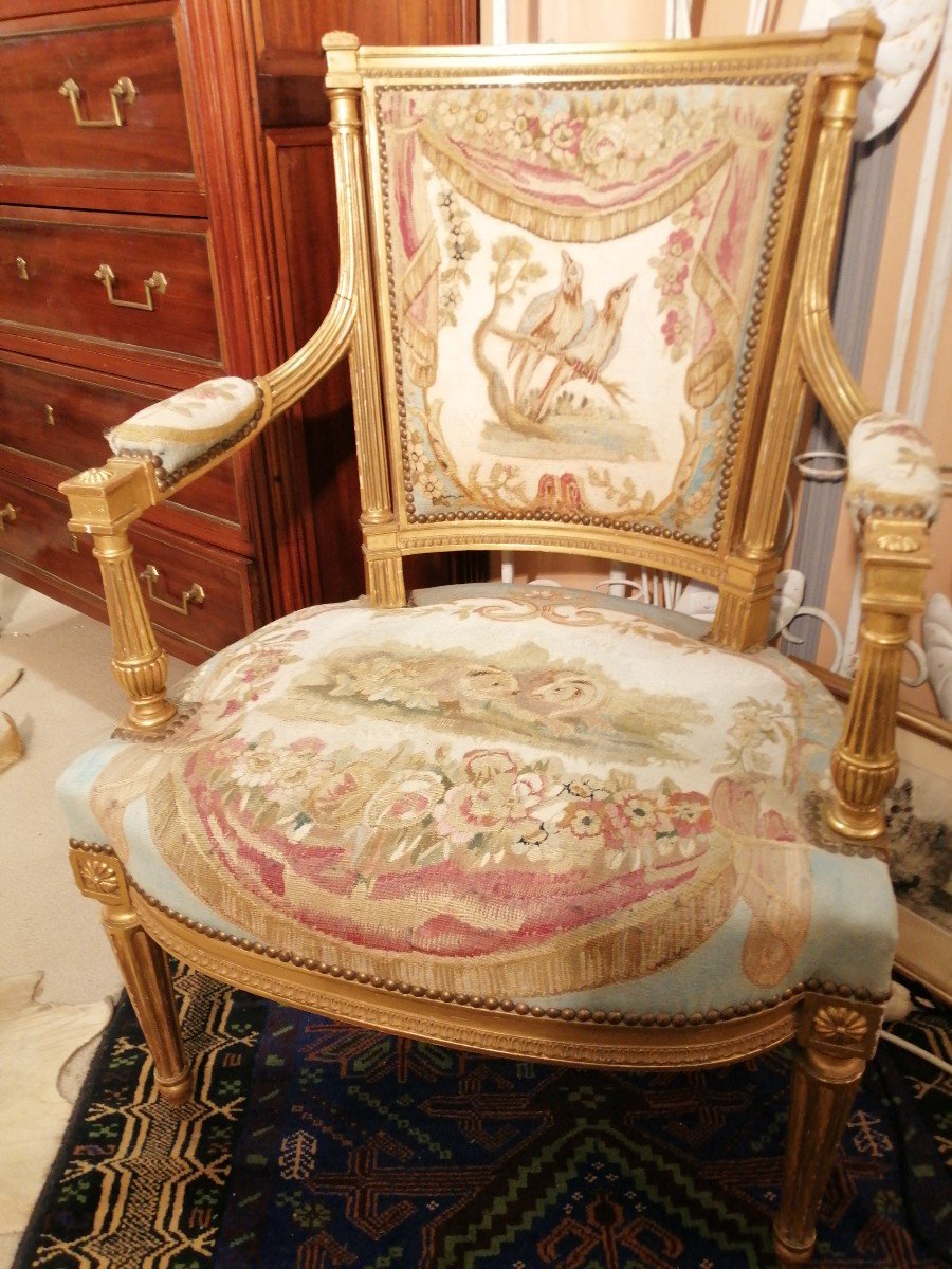 Paire De Cabriolet Bois Doré, Tapisseries De Beauvais