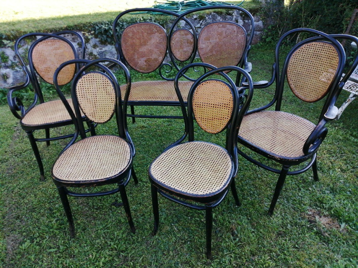 Salon 5 Pièces Rotin Noir Maison J Et J  Kohn  Circa 1890