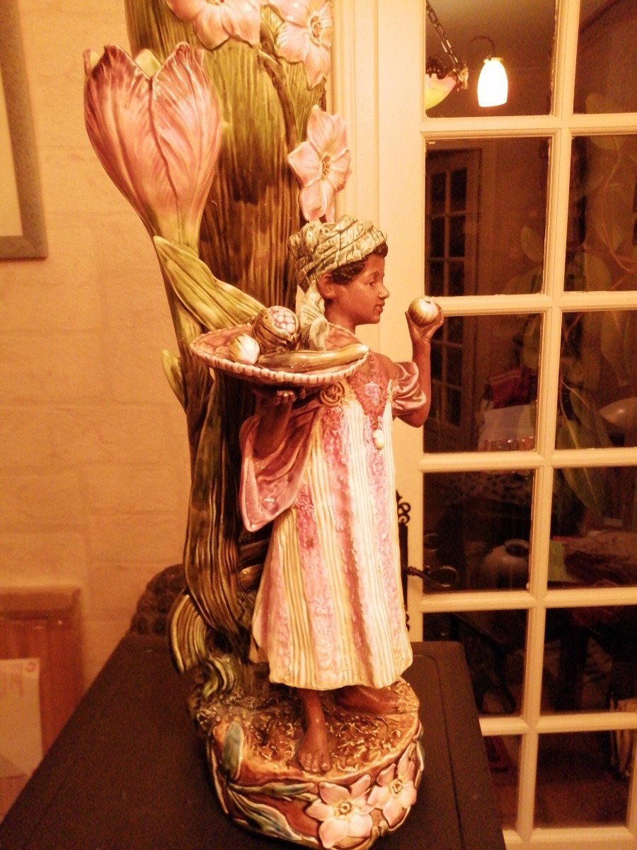 Grand Vase  Barbotine à l' Antillaise Art Nouveau -photo-4