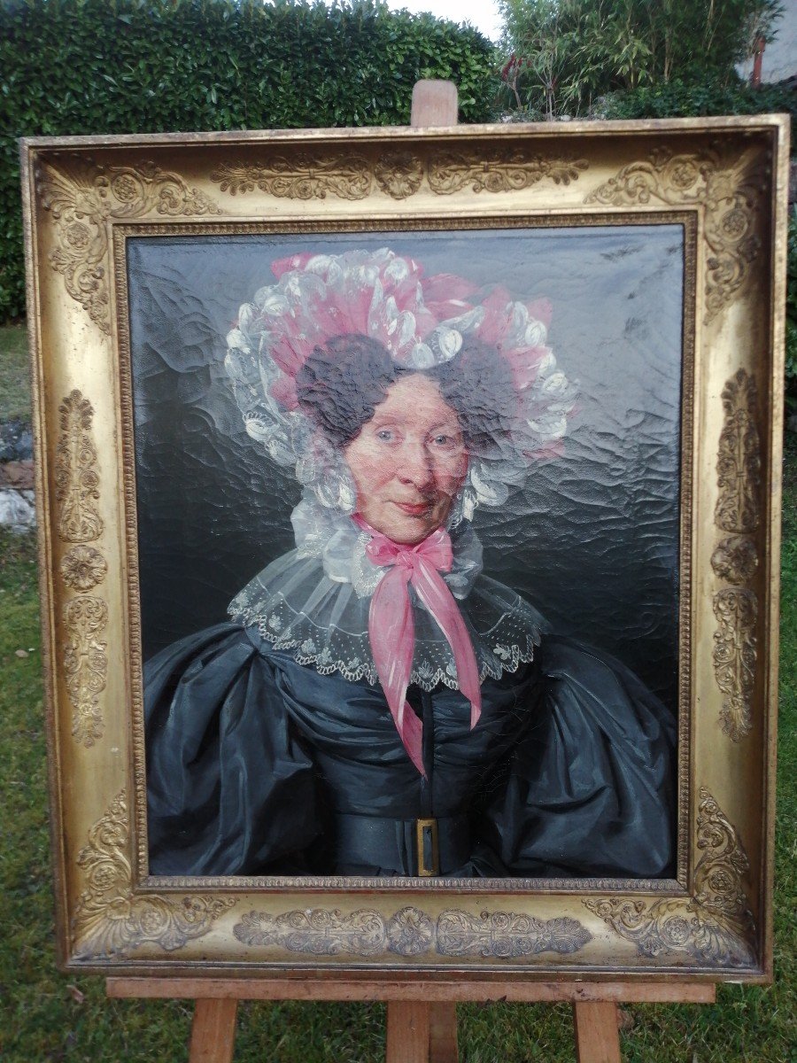 Beau Portrait Féminin Sur Toile 1832