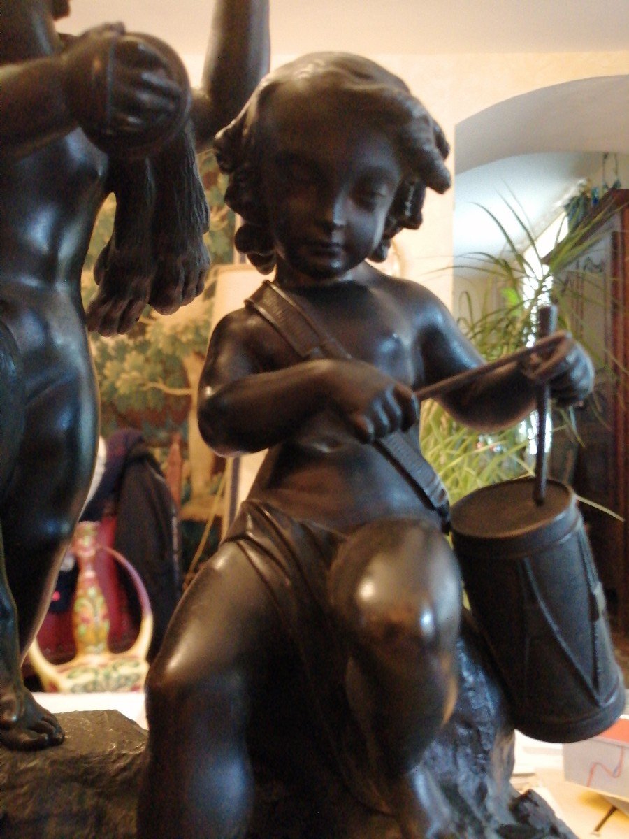 Très Belle Pendule Aux Amours Musiciens 19ème Siècle -photo-3