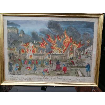 Gravure Rehaussée 18 Eme:incendie De La Foire Saint Germain 1762