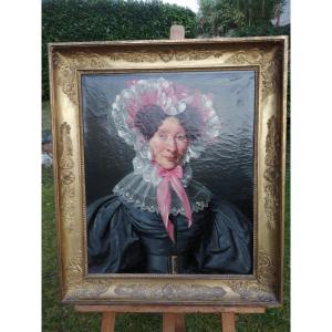 Beau Portrait Féminin Sur Toile 1832