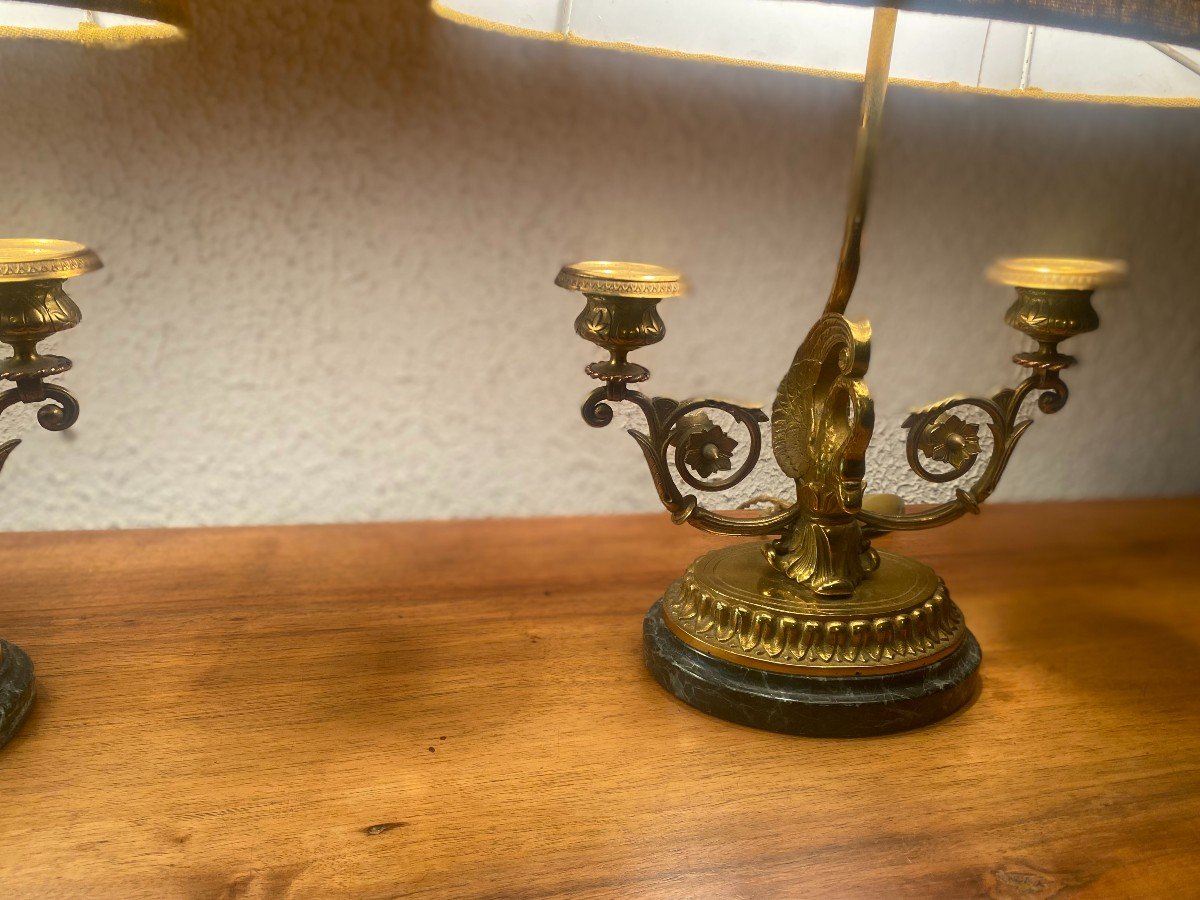 Paire De Lampes De Bureau En  Bronze Doré, époque Empire, Consulat.-photo-3