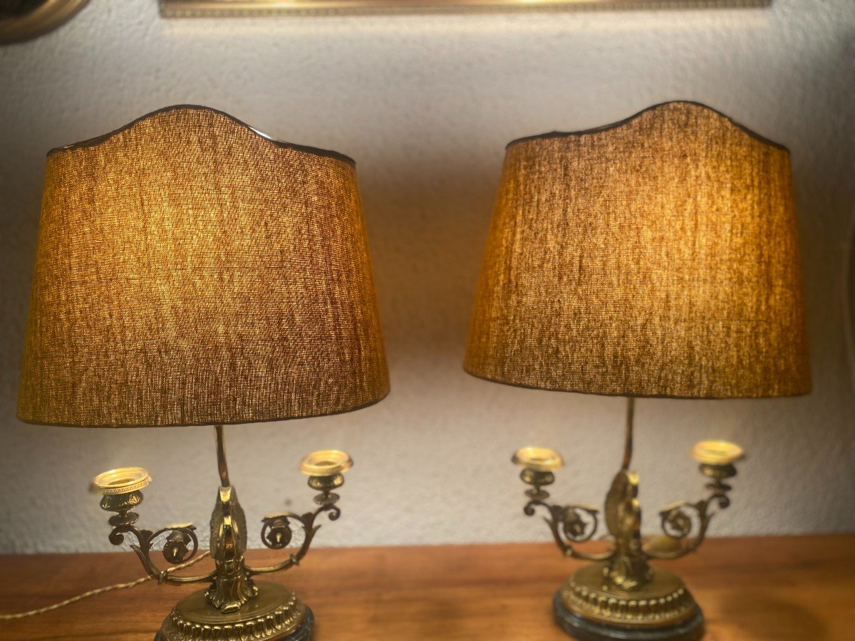Pair Of Gilt Bronze Desk Lamps, Empire Period, Consulate.-photo-4