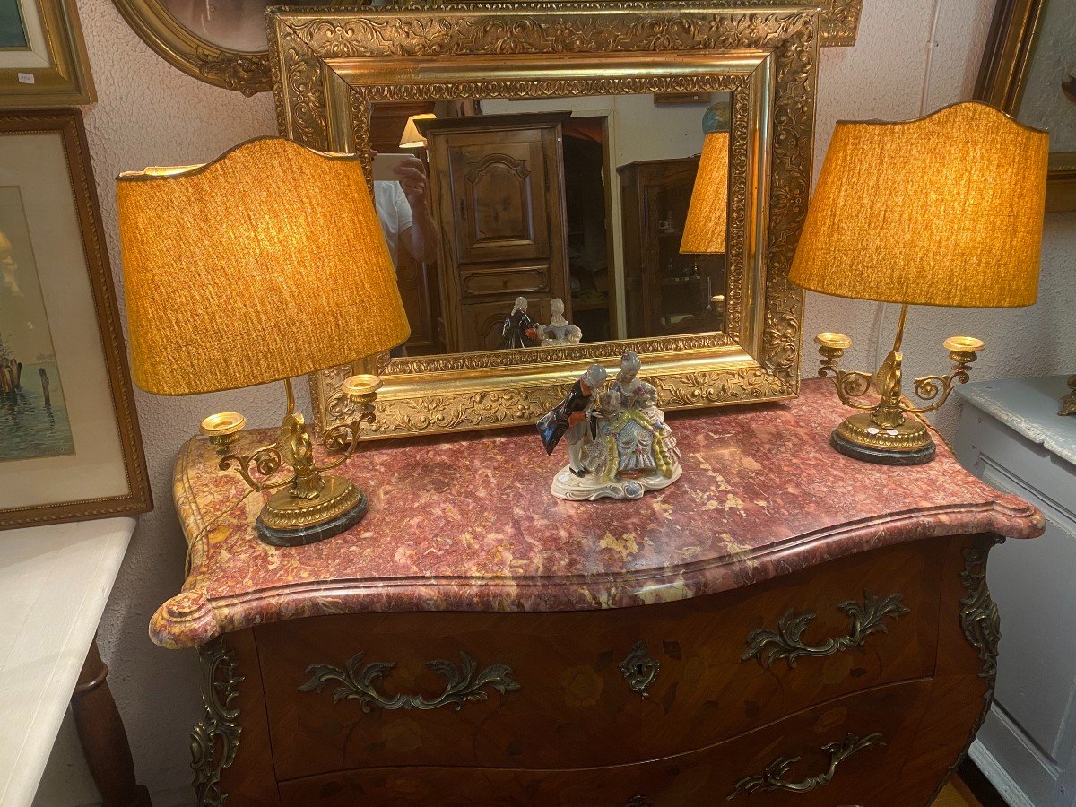 Pair Of Gilt Bronze Desk Lamps, Empire Period, Consulate.-photo-2