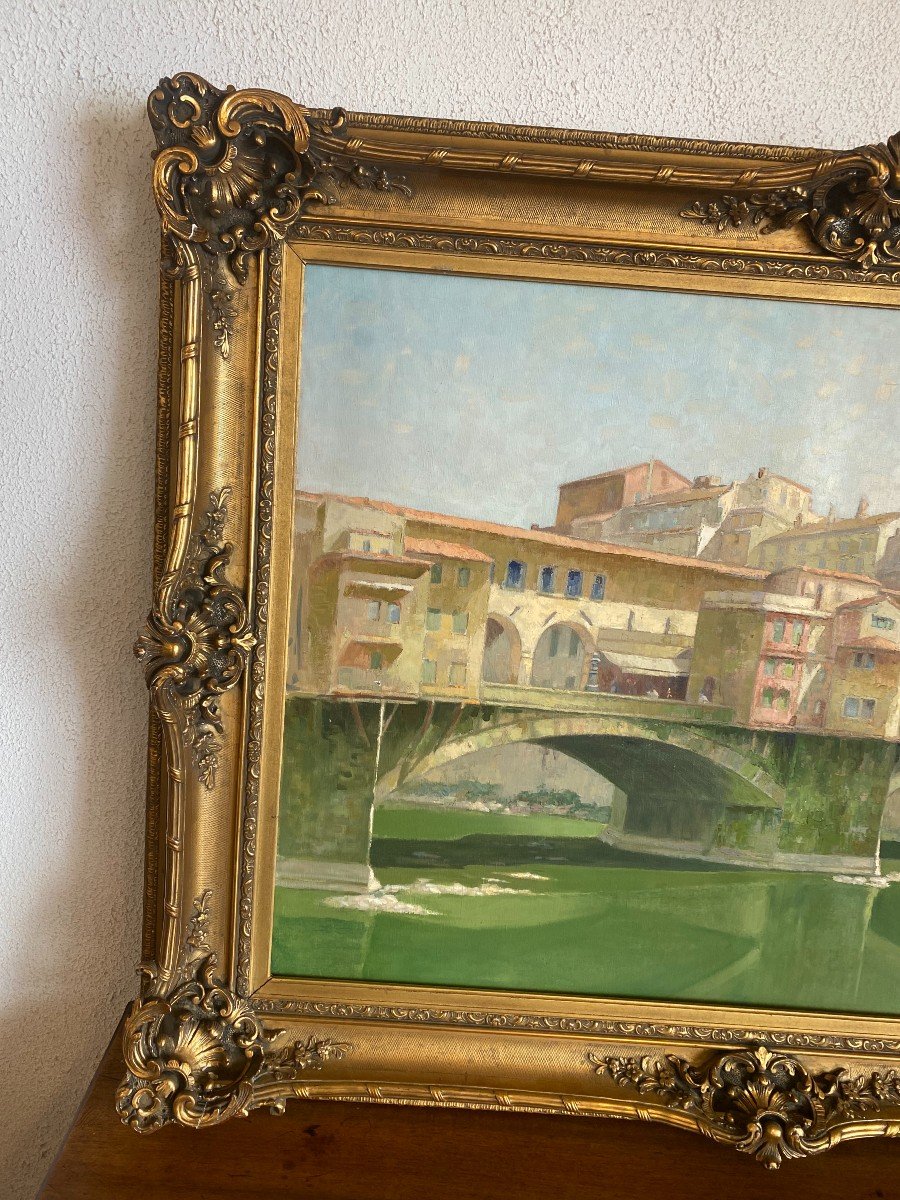 Oil On Canvas Representing The Ponte Vecchio In Florence-photo-2